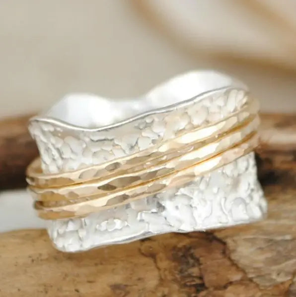 Retro Spinnerring aus dünnem Goldene und Silber