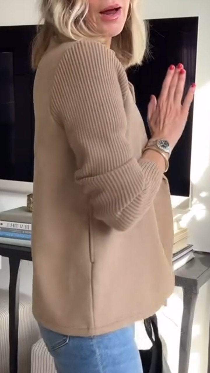 Jaz Chic Knit-Sleeve Blazer