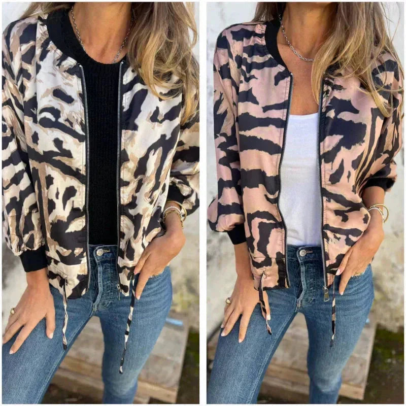 María – Bomberjacke mit Zebra Drucken und Reißverschluss