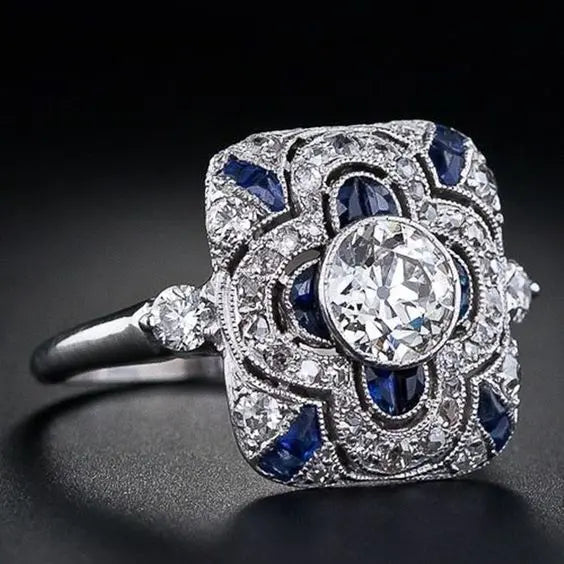 Retro Silberring mit blauem Zirkonia