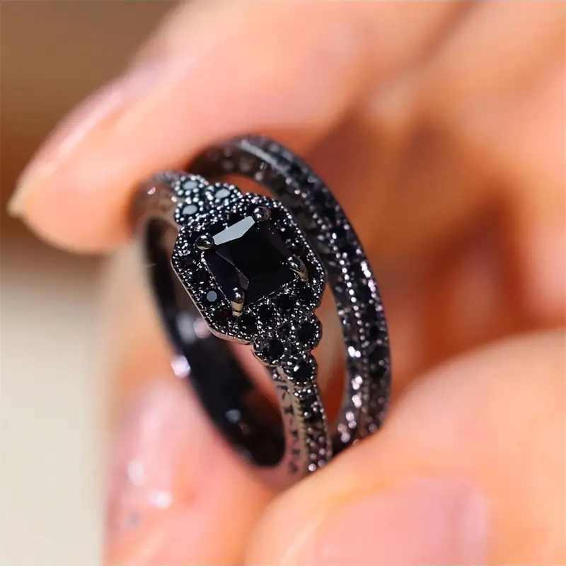 RetroSchwarzes Zweiteiliges Ring-Set