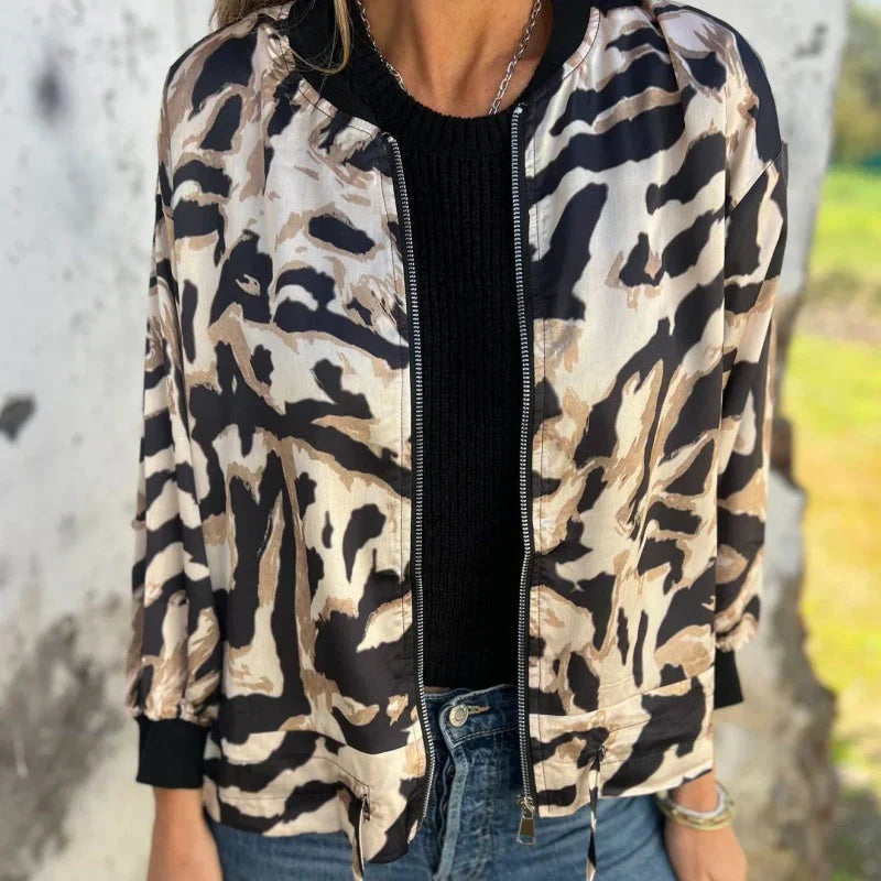 María – Bomberjacke mit Zebra Drucken und Reißverschluss